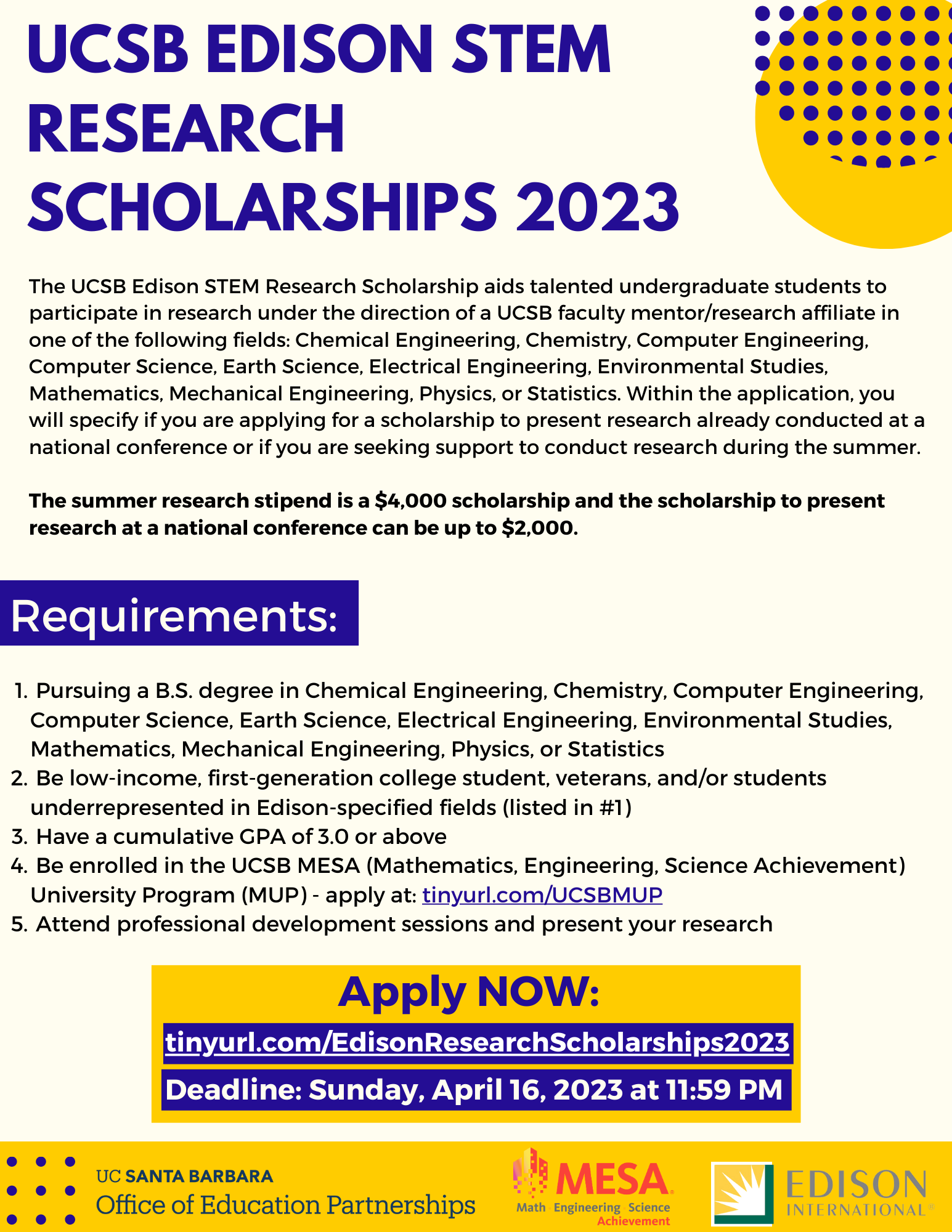 UCSB Edison STEM Research Scholarship 2023 Data Science Initiative