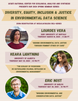 Poster for NCEAS' seminar series on diversity, equity, inclusion, and justice (DEIJ) in environmental data science